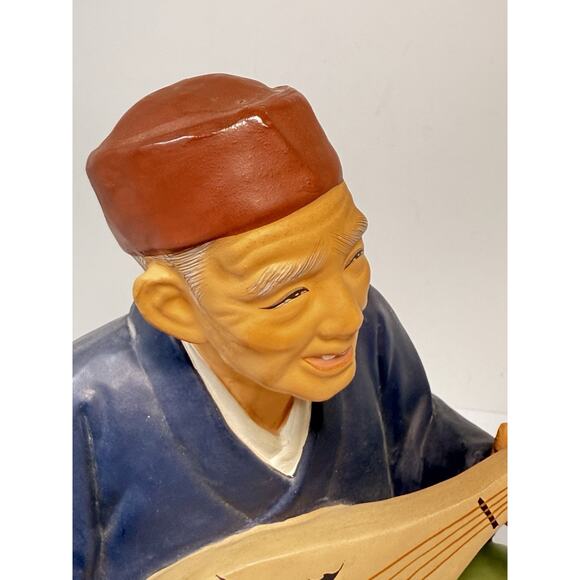 Vtg Hakata Urasaki Dolls Japan Clay Figurine Man Playing Biwa Lute 8" Handpaint - Picture 7 of 8